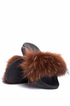 Best Klapki Z Naturalnym Futerkiem Brązowe Elsa Damskie Klapki Z Futerkiem|Klapki Damskie Klasyczne