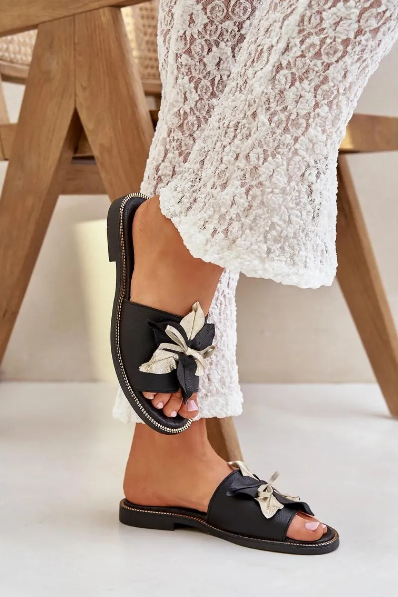 Sale Boto Klapki Z Ozdobą Skóra Naturalna Zazoo 3574/Z Czarne Czarny