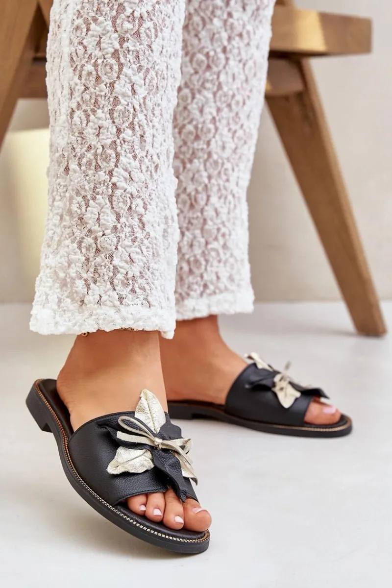 Sale Boto Klapki Z Ozdobą Skóra Naturalna Zazoo 3574/Z Czarne Czarny