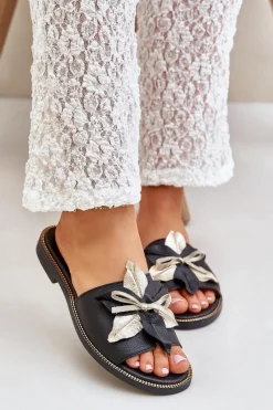 Sale Boto Klapki Z Ozdobą Skóra Naturalna Zazoo 3574/Z Czarne Czarny