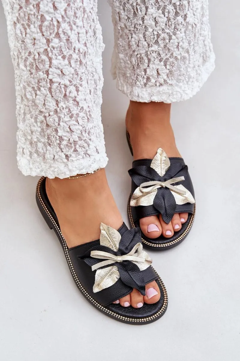 Sale Boto Klapki Z Ozdobą Skóra Naturalna Zazoo 3574/Z Czarne Czarny