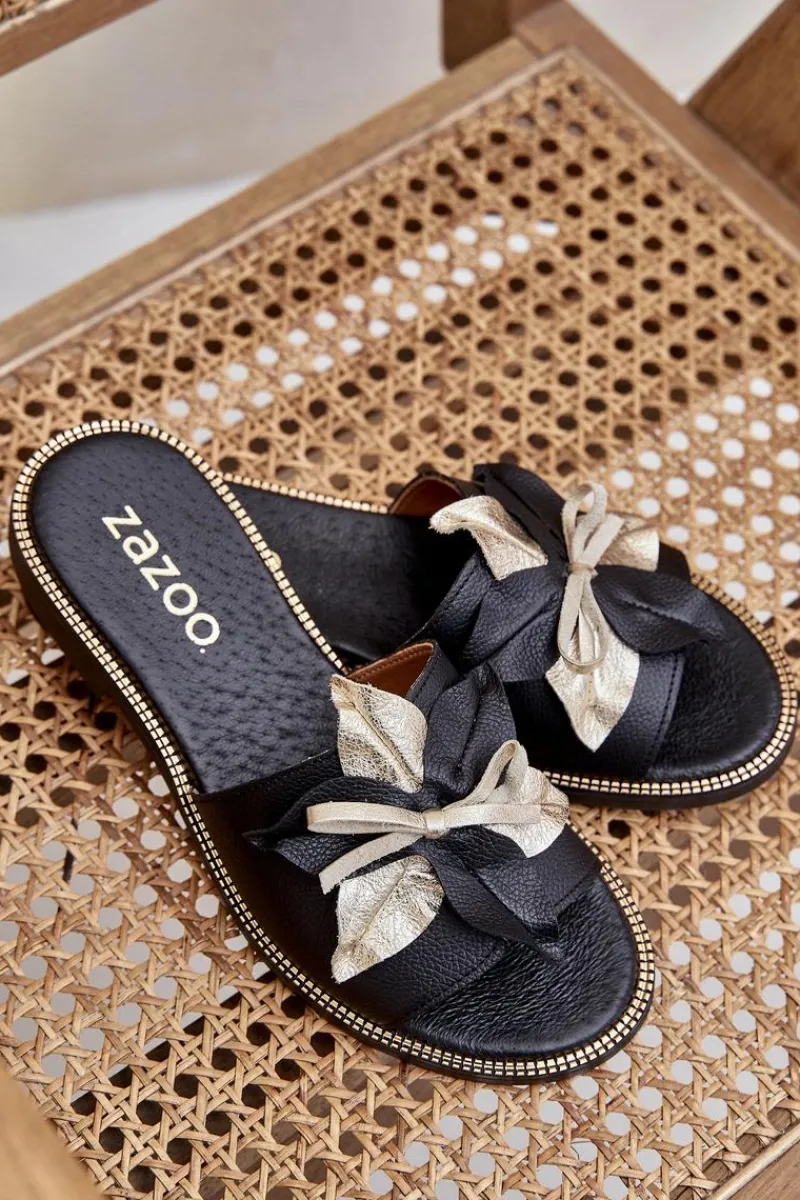 Sale Boto Klapki Z Ozdobą Skóra Naturalna Zazoo 3574/Z Czarne Czarny