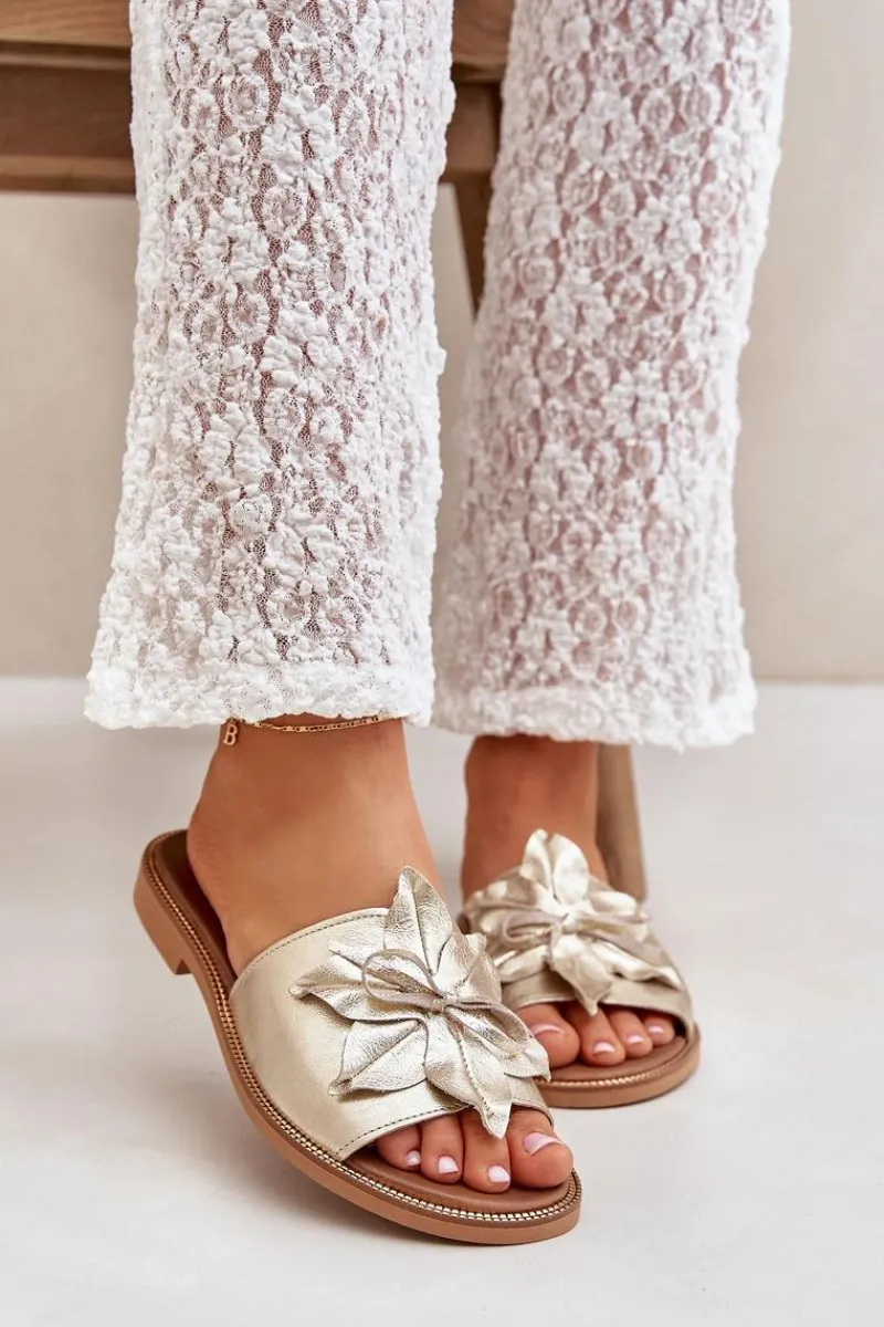 Boto Klapki Z Ozdobą Skóra Naturalna Zazoo 3667 Złote Złoty