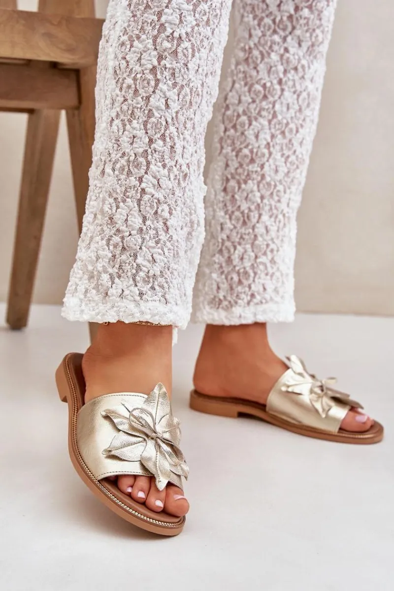 Boto Klapki Z Ozdobą Skóra Naturalna Zazoo 3667 Złote Złoty