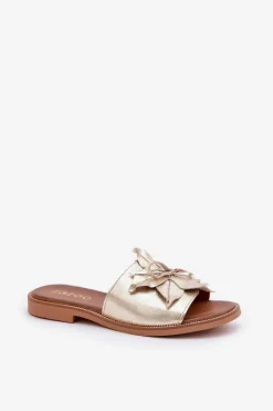 Boto Klapki Z Ozdobą Skóra Naturalna Zazoo 3667 Złote Złoty