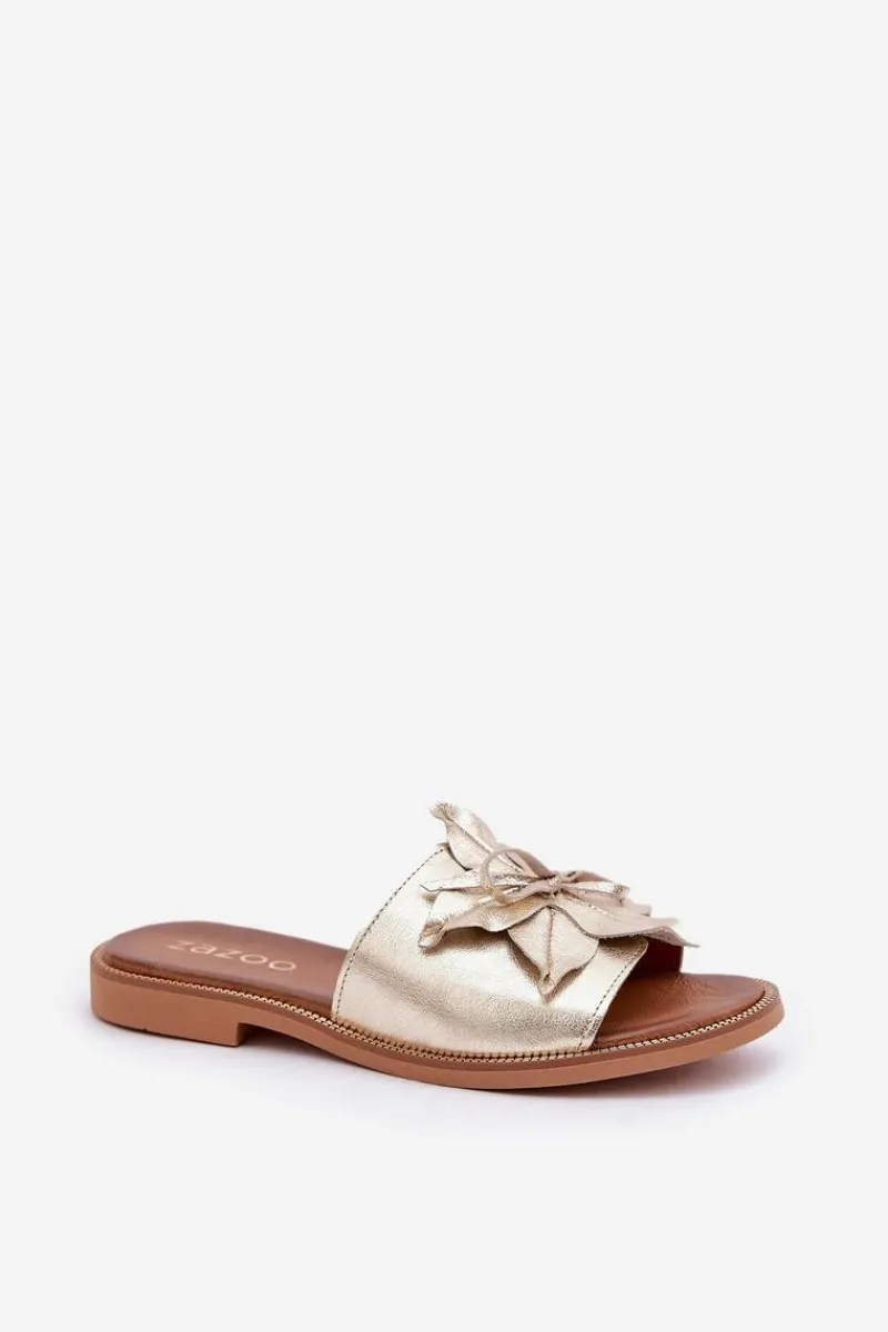 Boto Klapki Z Ozdobą Skóra Naturalna Zazoo 3667 Złote Złoty