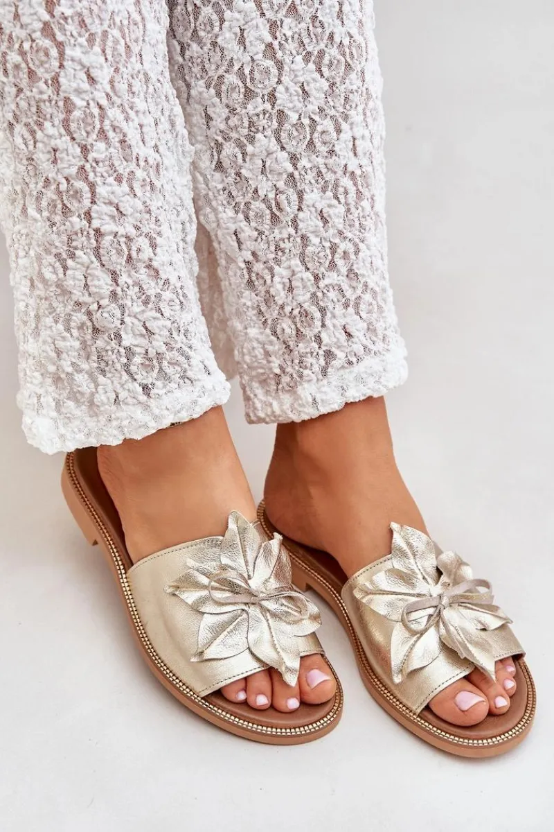 Boto Klapki Z Ozdobą Skóra Naturalna Zazoo 3667 Złote Złoty