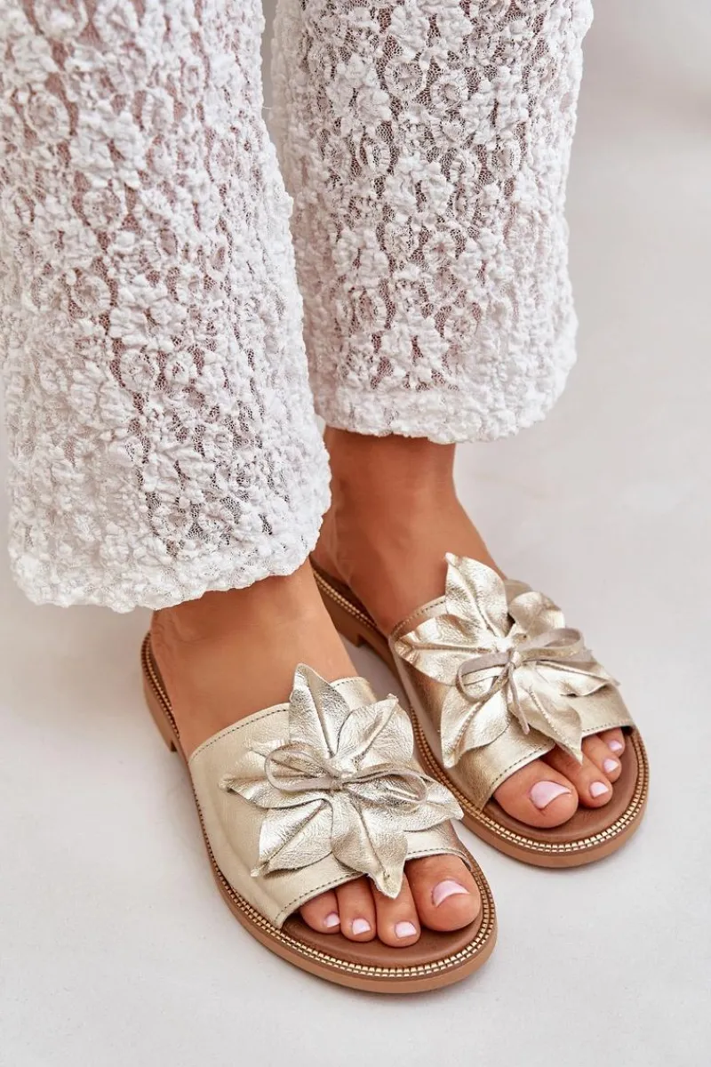 Boto Klapki Z Ozdobą Skóra Naturalna Zazoo 3667 Złote Złoty