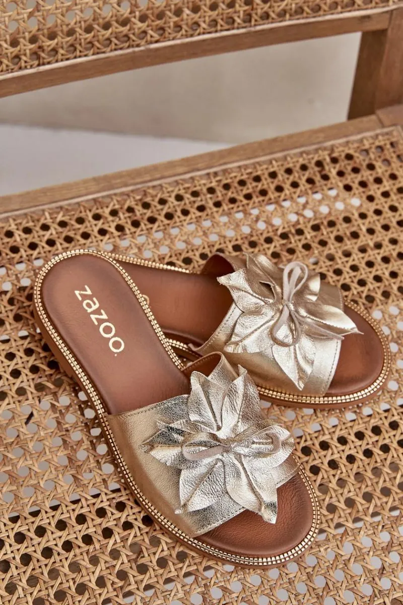 Boto Klapki Z Ozdobą Skóra Naturalna Zazoo 3667 Złote Złoty