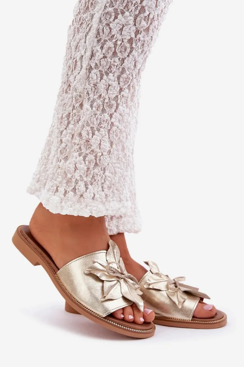 Boto Klapki Z Ozdobą Skóra Naturalna Zazoo 3667 Złote Złoty