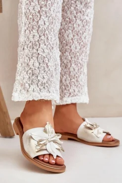 Discount Klapki Z Ozdobą Skóra Naturalna Zazoo 3667 Przecierany Damskie Klapki Damskie Klasyczne