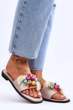 Damskie buty S.Barski Klapki Z Ozdobnymi Koralikami S.Barski KV-2775-47 Nude Beżowy