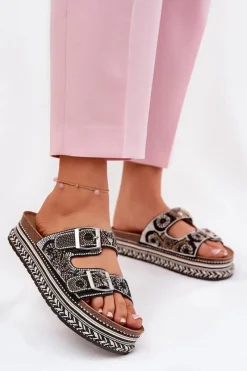 Best Boto Klapki Ze Zdobieniem I Klamrami Na Platformie Czarne Mellene Czarny