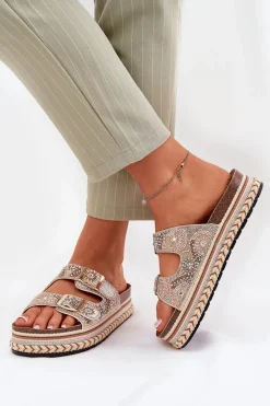 Discount Klapki Ze Zdobieniem I Klamrami Na Platformie Złote Mellene Damskie Klapki Na Platformie|Klapki Damskie Klasyczne