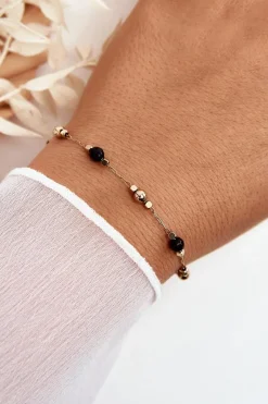Online Glam Chic Klasyczna Bransoletka Z Czarnymi Koralikami Złota