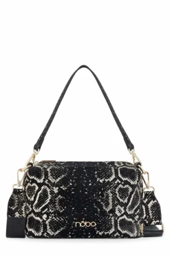 Discount Nobo Klasyczna Torebka Listonoszka Wężowy Wzór N1340-CM23 Czarno-Złota
