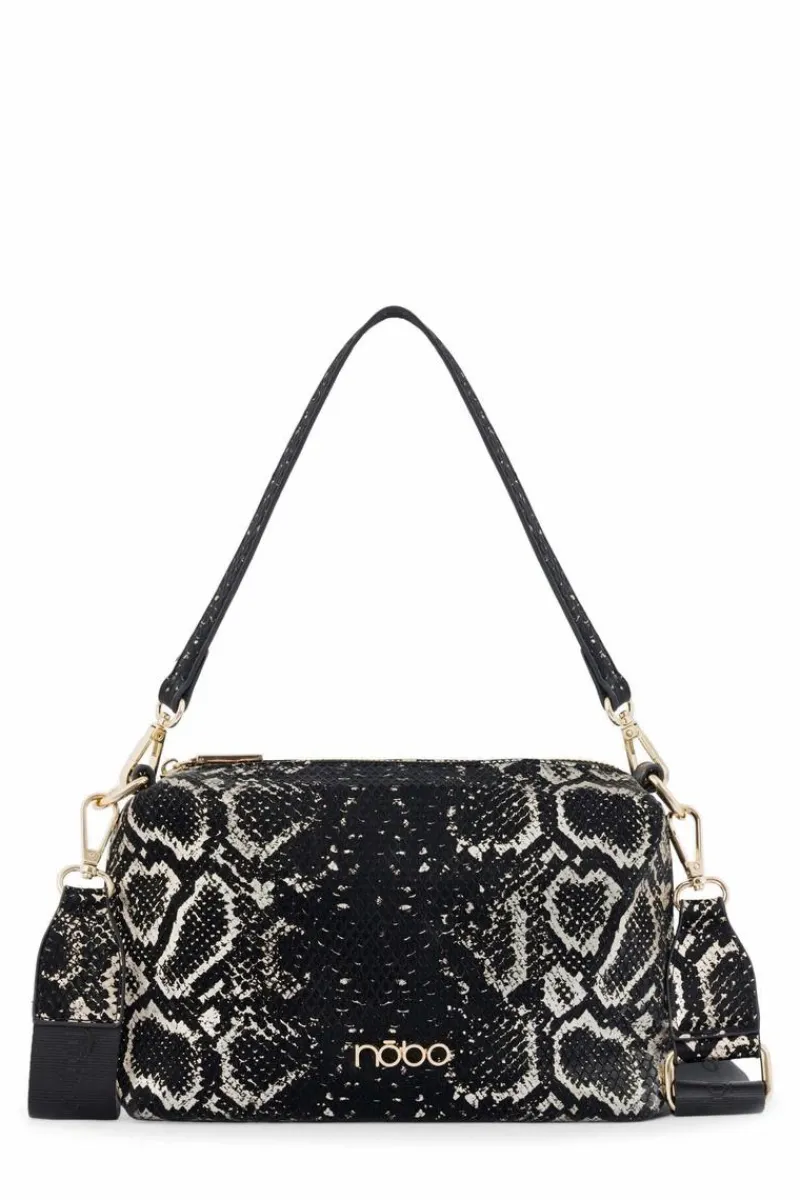 Discount Nobo Klasyczna Torebka Listonoszka Wężowy Wzór N1340-CM23 Czarno-Złota
