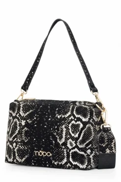 Discount Nobo Klasyczna Torebka Listonoszka Wężowy Wzór N1340-CM23 Czarno-Złota