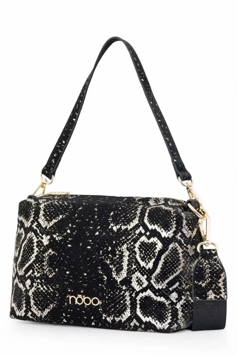 Discount Nobo Klasyczna Torebka Listonoszka Wężowy Wzór N1340-CM23 Czarno-Złota
