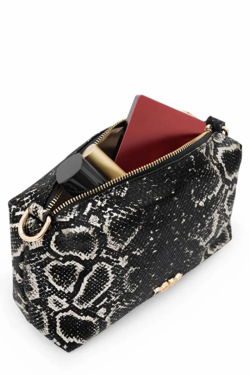 Discount Nobo Klasyczna Torebka Listonoszka Wężowy Wzór N1340-CM23 Czarno-Złota