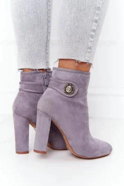 Klasyczne Botki Na Słupku Lu Boo Szare Damskie Botki Na Słupku|Czarne Botki