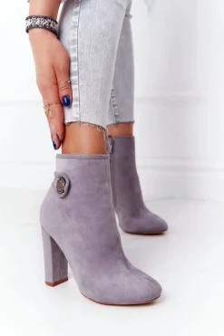 Klasyczne Botki Na Słupku Lu Boo Szare Damskie Botki Na Słupku|Czarne Botki