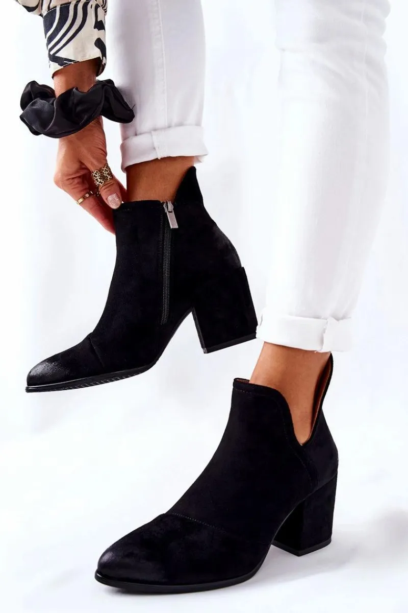 Outlet Klasyczne Botki Na Suwak Czarne Veriane Damskie Botki Na Słupku|Czarne Botki