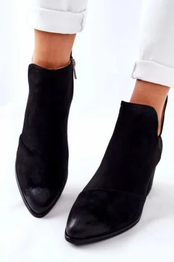 Outlet Klasyczne Botki Na Suwak Czarne Veriane Damskie Botki Na Słupku|Czarne Botki
