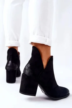 Outlet Klasyczne Botki Na Suwak Czarne Veriane Damskie Botki Na Słupku|Czarne Botki