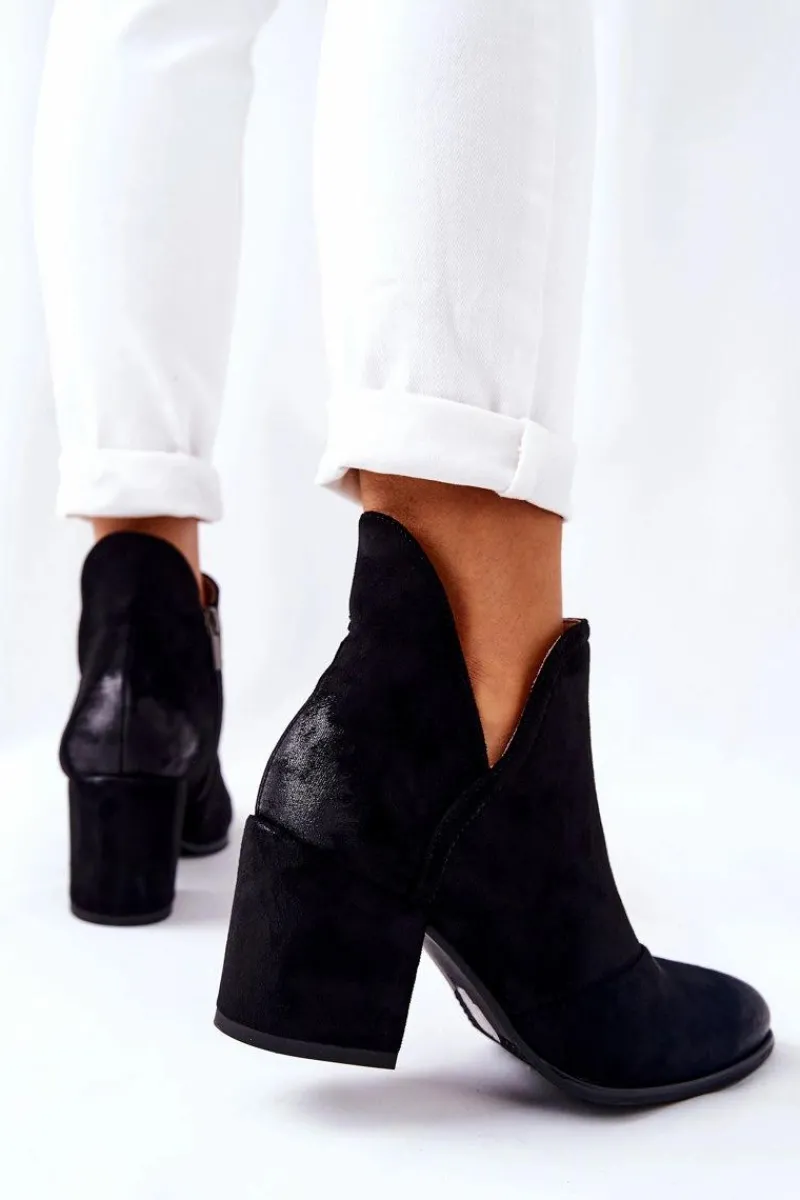 Outlet Klasyczne Botki Na Suwak Czarne Veriane Damskie Botki Na Słupku|Czarne Botki