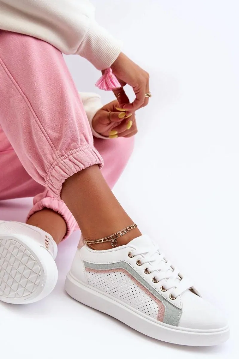 Buty Sportowe Na Platformie|Sneakersy Damskie>Boto Klasyczne Buty Sportowe Damskie Biało-Różowe Amaranti