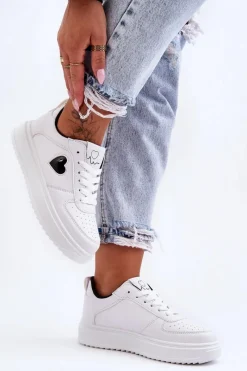 Clearance Klasyczne Buty Sportowe Z Serduszkiem Biało-Czarne Amore Damskie Buty Sportowe Na Platformie|Sneakersy Damskie