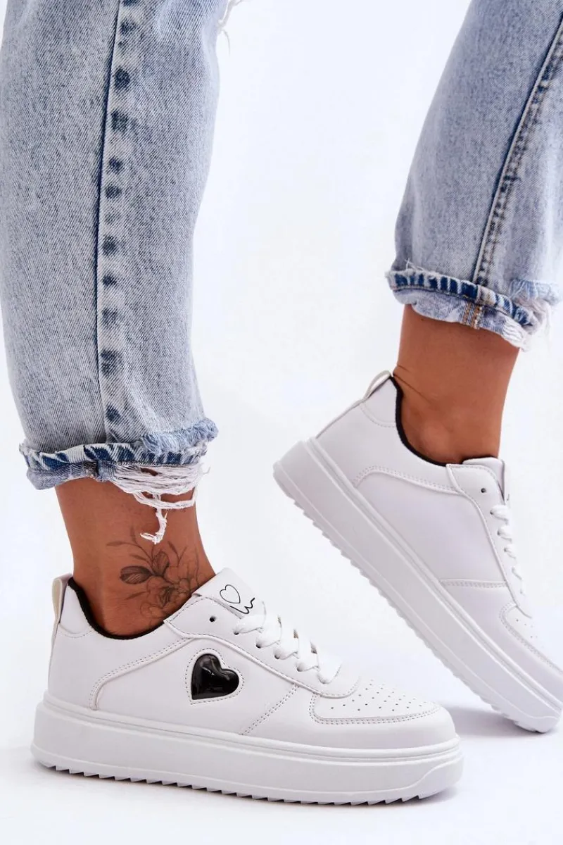 Clearance Klasyczne Buty Sportowe Z Serduszkiem Biało-Czarne Amore Damskie Buty Sportowe Na Platformie|Sneakersy Damskie