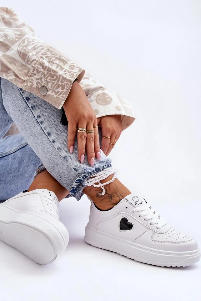 Clearance Klasyczne Buty Sportowe Z Serduszkiem Biało-Czarne Amore Damskie Buty Sportowe Na Platformie|Sneakersy Damskie