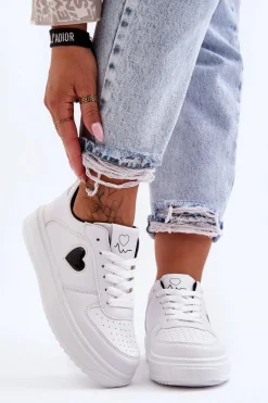 Clearance Klasyczne Buty Sportowe Z Serduszkiem Biało-Czarne Amore Damskie Buty Sportowe Na Platformie|Sneakersy Damskie