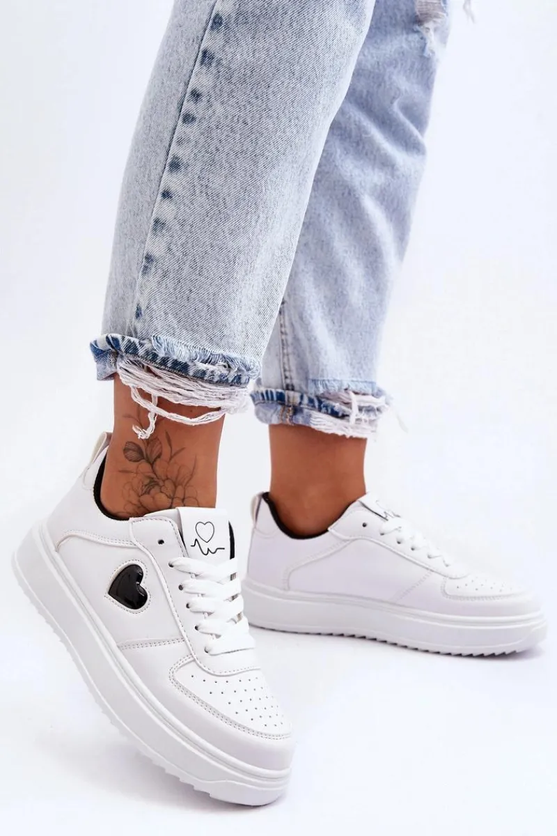 Clearance Klasyczne Buty Sportowe Z Serduszkiem Biało-Czarne Amore Damskie Buty Sportowe Na Platformie|Sneakersy Damskie