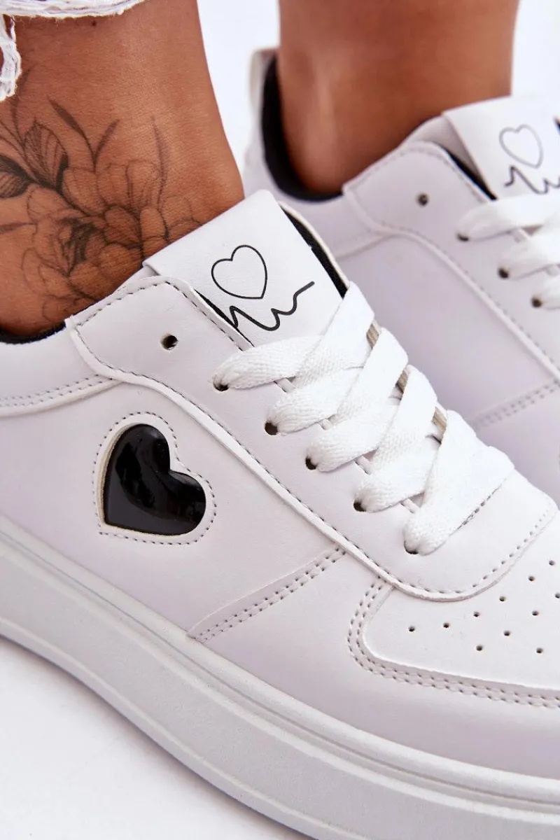 Clearance Klasyczne Buty Sportowe Z Serduszkiem Biało-Czarne Amore Damskie Buty Sportowe Na Platformie|Sneakersy Damskie