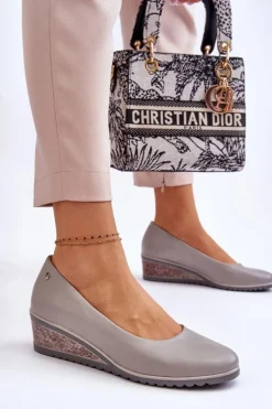 New Buty damskie Vinceza Klasyczne Czółenka Na Koturnie Szare Graysen