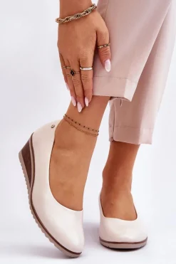 Czółenka Na Platformie|Czółenka Klasyczne>Buty damskie Vinceza Klasyczne Czółenka Na Koturnie Beżowe Graysen