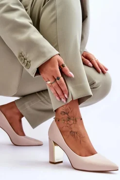 New Boto Klasyczne Czółenka Na Ozdobnym Słupku Beżowe Elizabeth