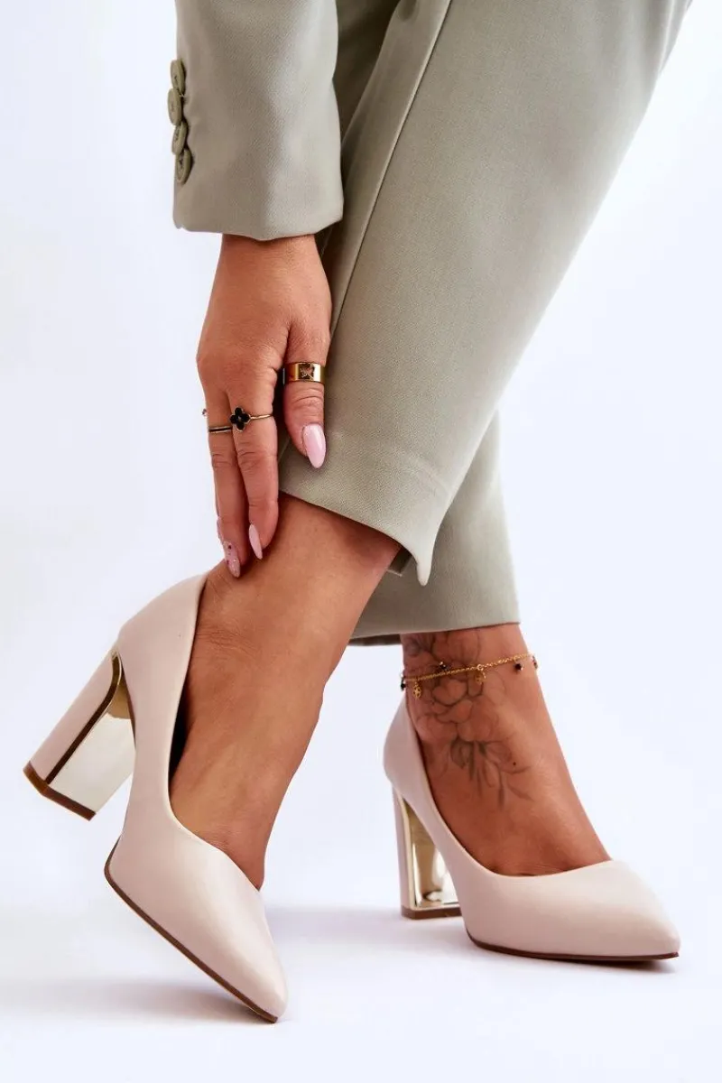 New Boto Klasyczne Czółenka Na Ozdobnym Słupku Beżowe Elizabeth