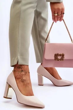 New Boto Klasyczne Czółenka Na Ozdobnym Słupku Beżowe Elizabeth