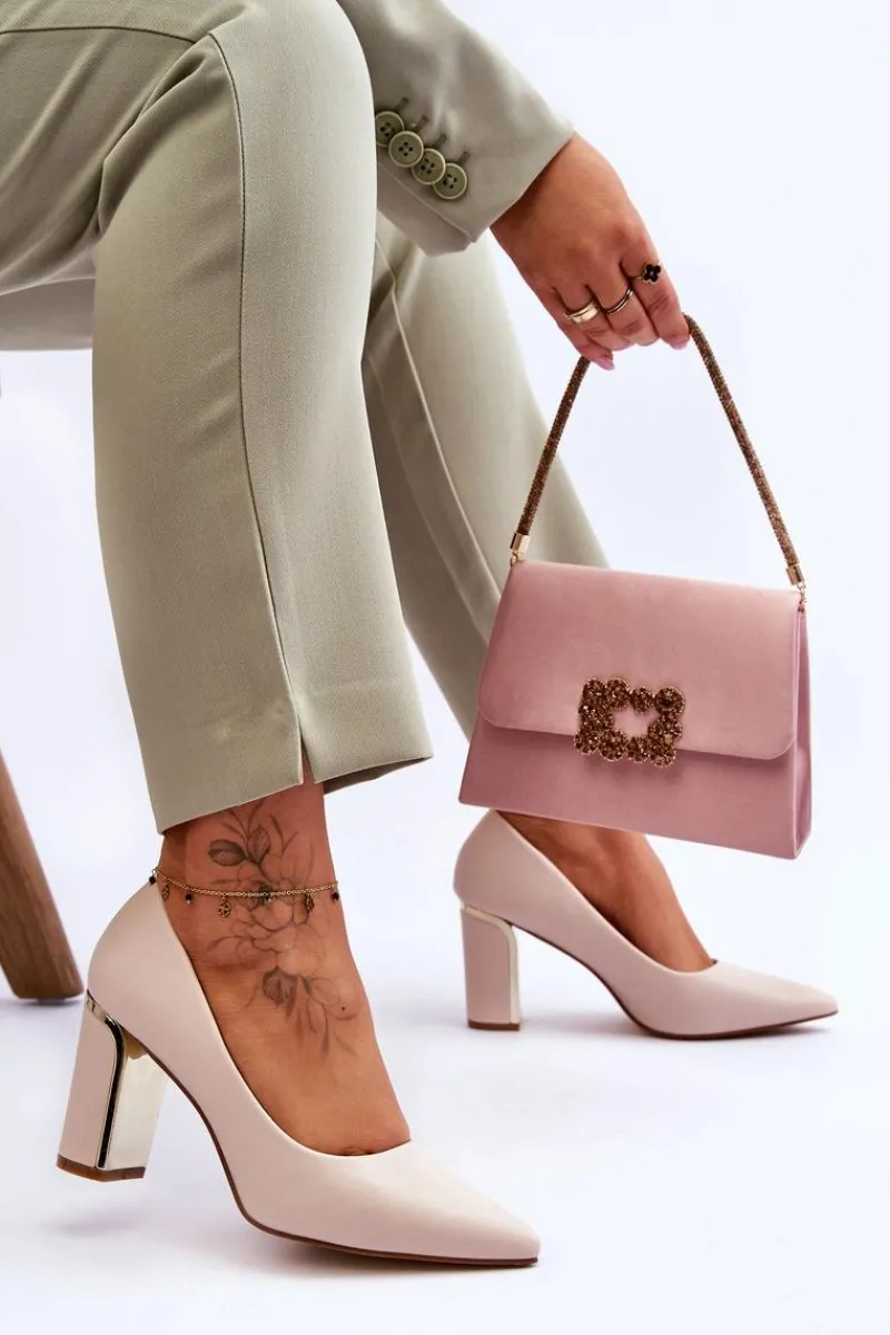 New Boto Klasyczne Czółenka Na Ozdobnym Słupku Beżowe Elizabeth