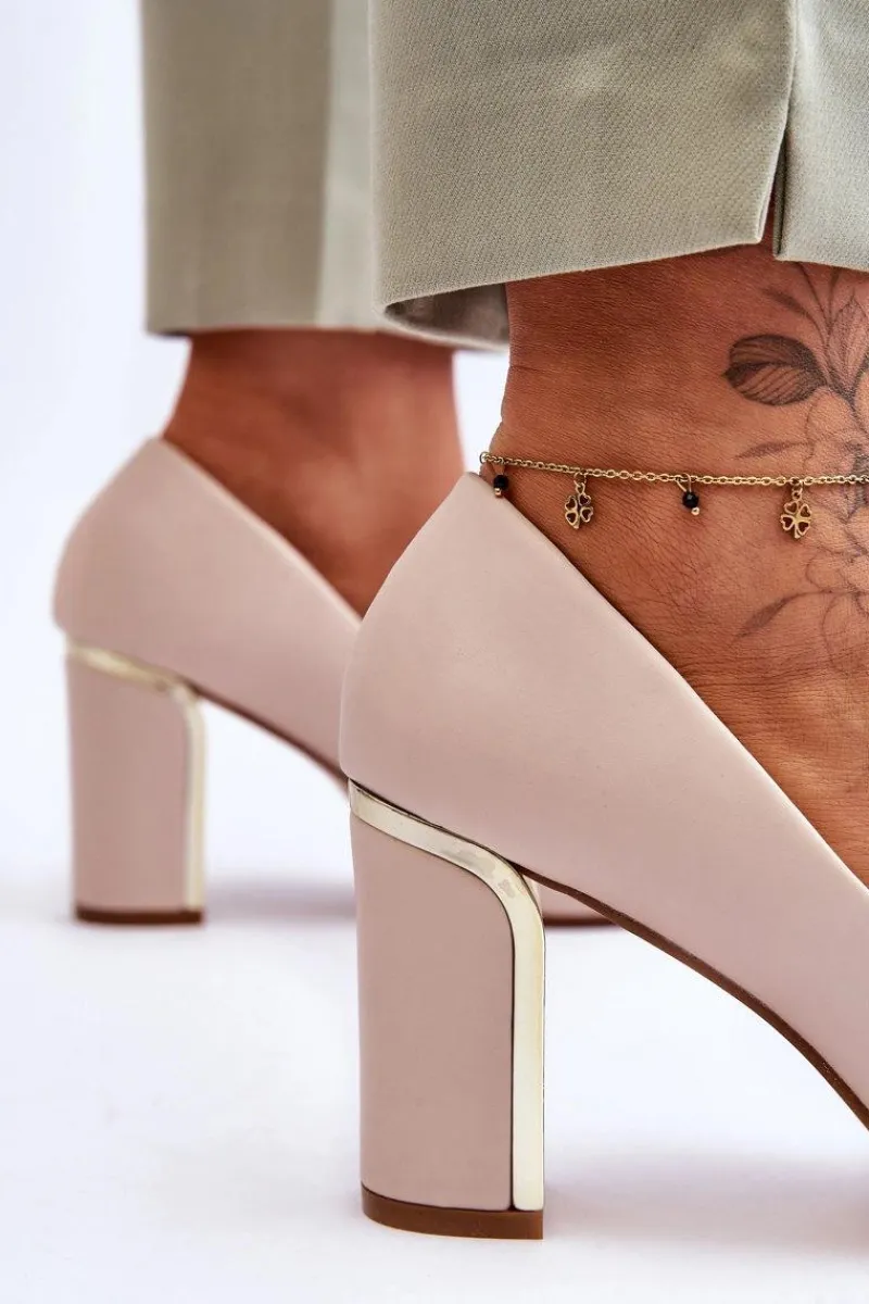 New Boto Klasyczne Czółenka Na Ozdobnym Słupku Beżowe Elizabeth