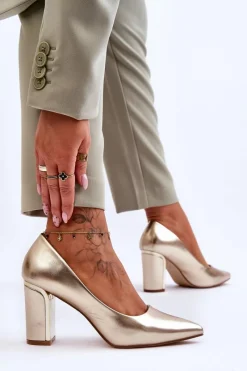 Outlet Klasyczne Czółenka Na Ozdobnym Słupku Złote Elizabeth Damskie Czółenka Na Słupku|Czółenka Klasyczne