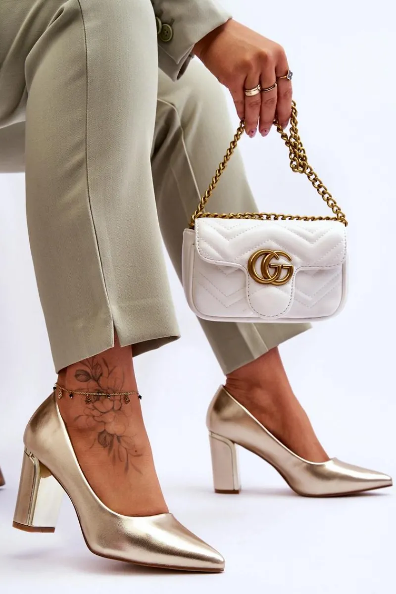 Outlet Klasyczne Czółenka Na Ozdobnym Słupku Złote Elizabeth Damskie Czółenka Na Słupku|Czółenka Klasyczne