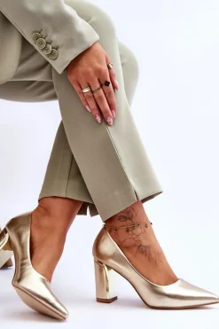 Outlet Klasyczne Czółenka Na Ozdobnym Słupku Złote Elizabeth Damskie Czółenka Na Słupku|Czółenka Klasyczne