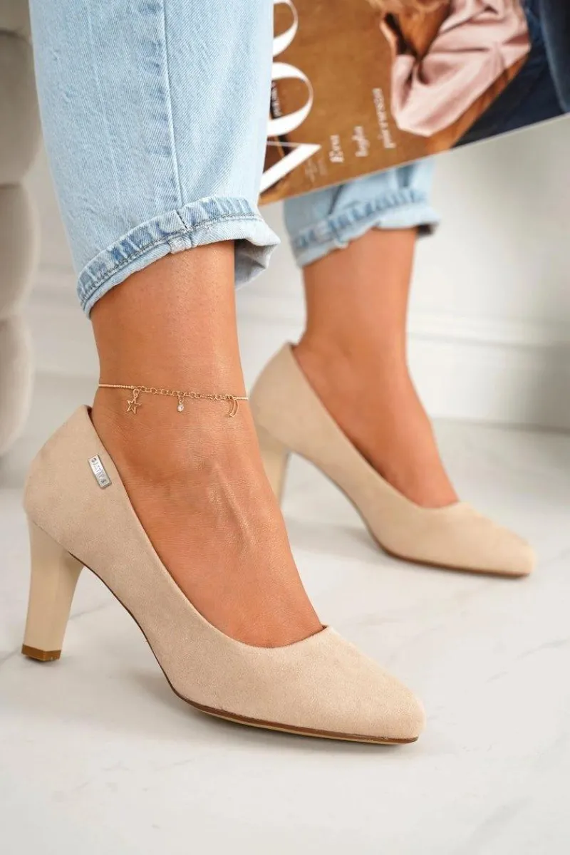 Czółenka Na Słupku>Boto Klasyczne Czółenka Na Słupku Zamszowe Beżowe Eleanor