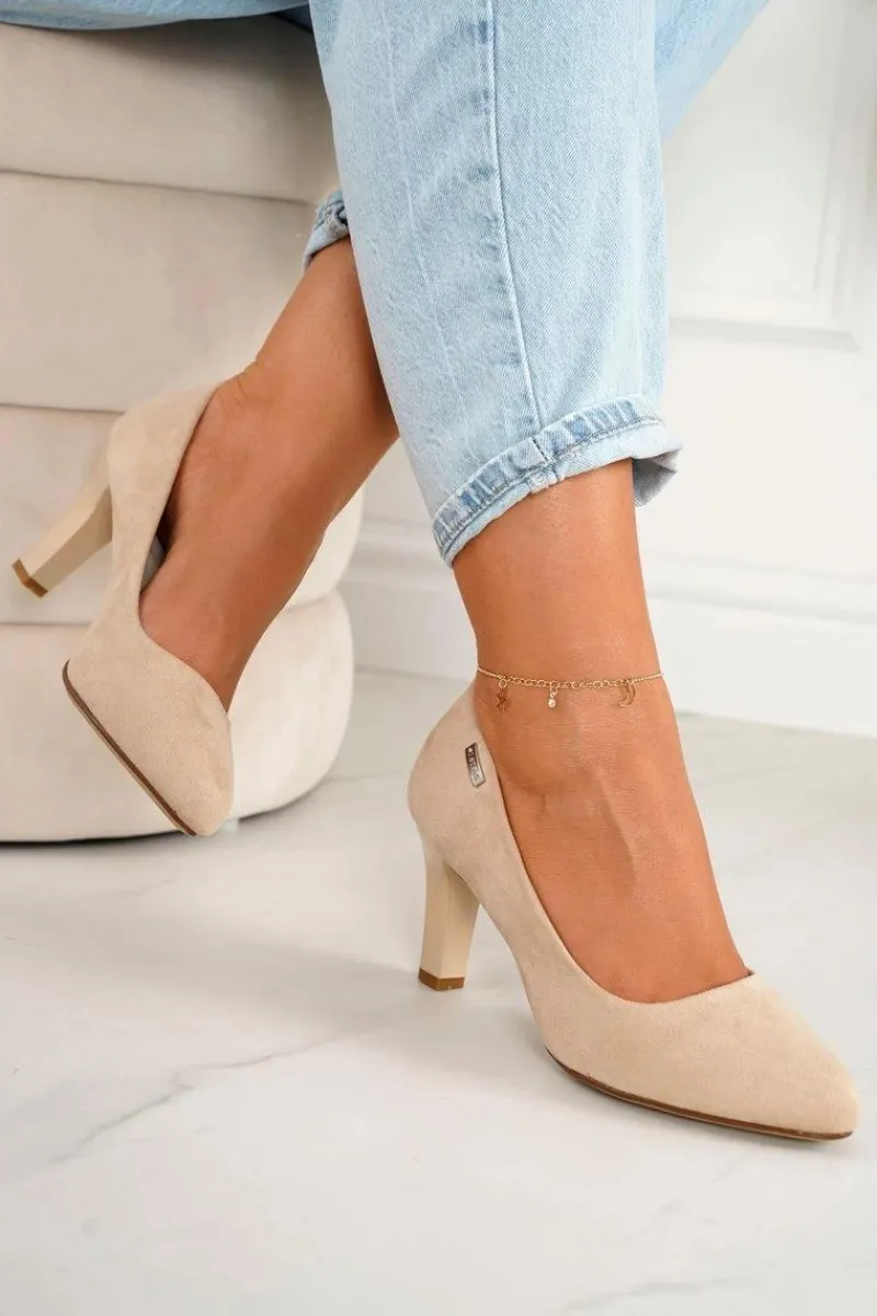 Czółenka Na Słupku>Boto Klasyczne Czółenka Na Słupku Zamszowe Beżowe Eleanor