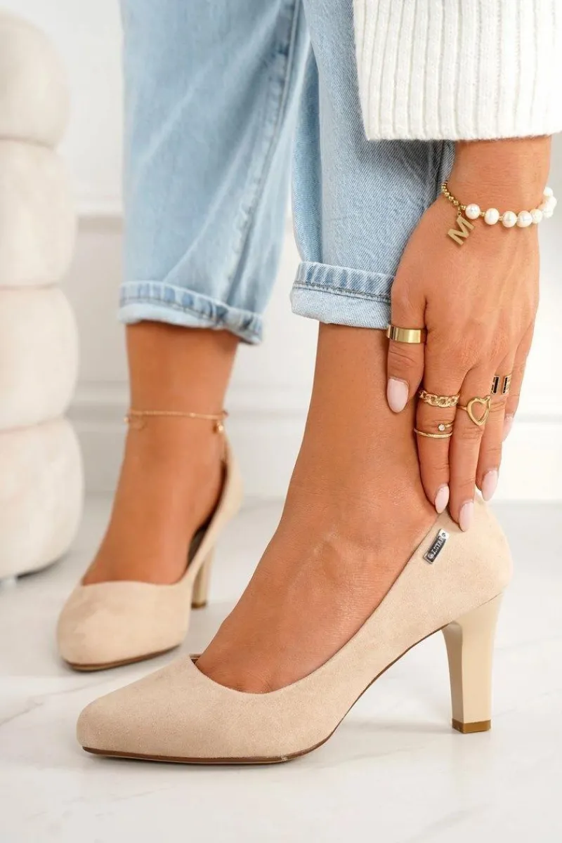 Czółenka Na Słupku>Boto Klasyczne Czółenka Na Słupku Zamszowe Beżowe Eleanor